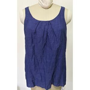Eileen Fisher Blue Scoop Neck Silk Lined Subtle Stripe Medium Tank Top Women’s